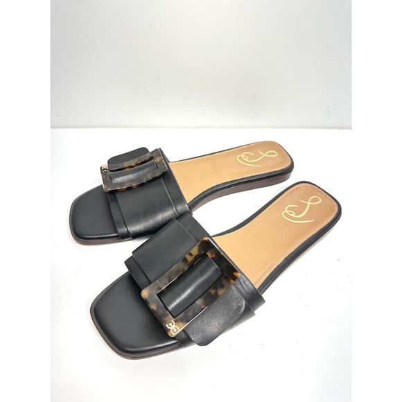Sam Edelman Sandals Inez Slide Womens Size 9 Black Tortoiseshell Buckle Leather - Picture 3 of 12
